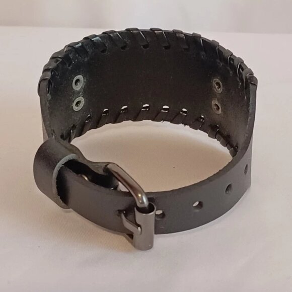 Set of 2 Genuine Leather Bracelets Dualtone Adjustable Black Original Box - Picture 12 of 15